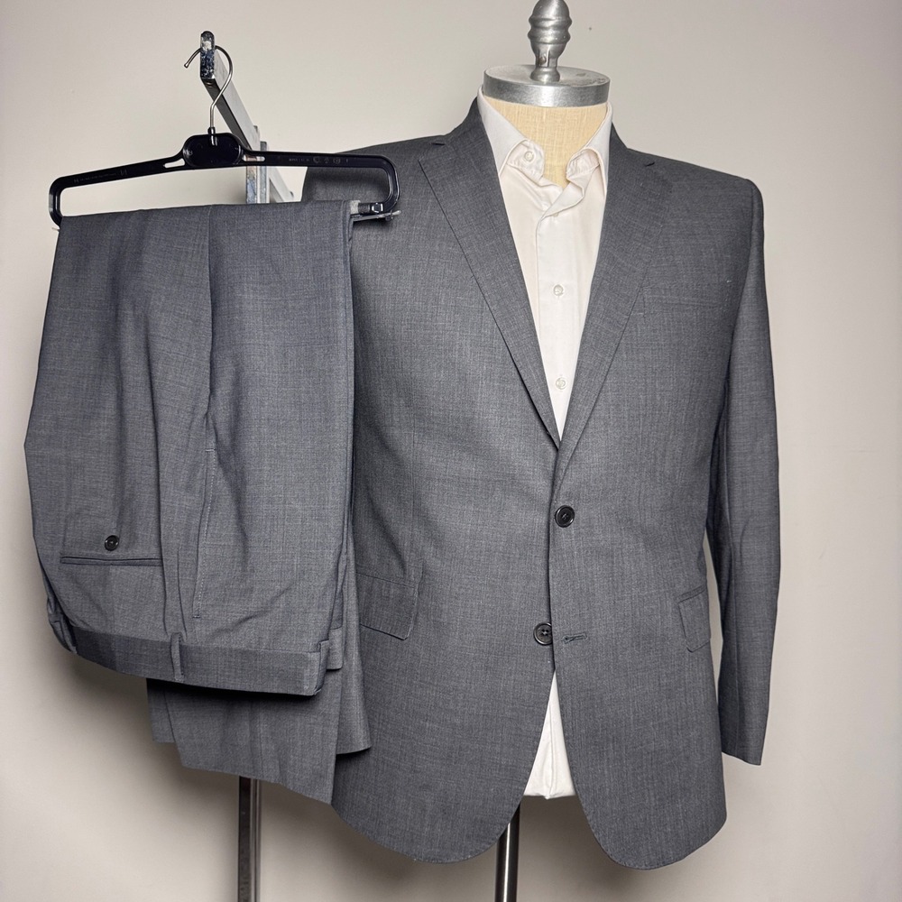 Brooks Brothers Suit Mens 44R 38W Gray Solid Explorer Regent Fit 2-Button Wool